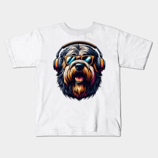 Briard as Smiling DJ in Bold Japanese Art Style Kids T-Shirt